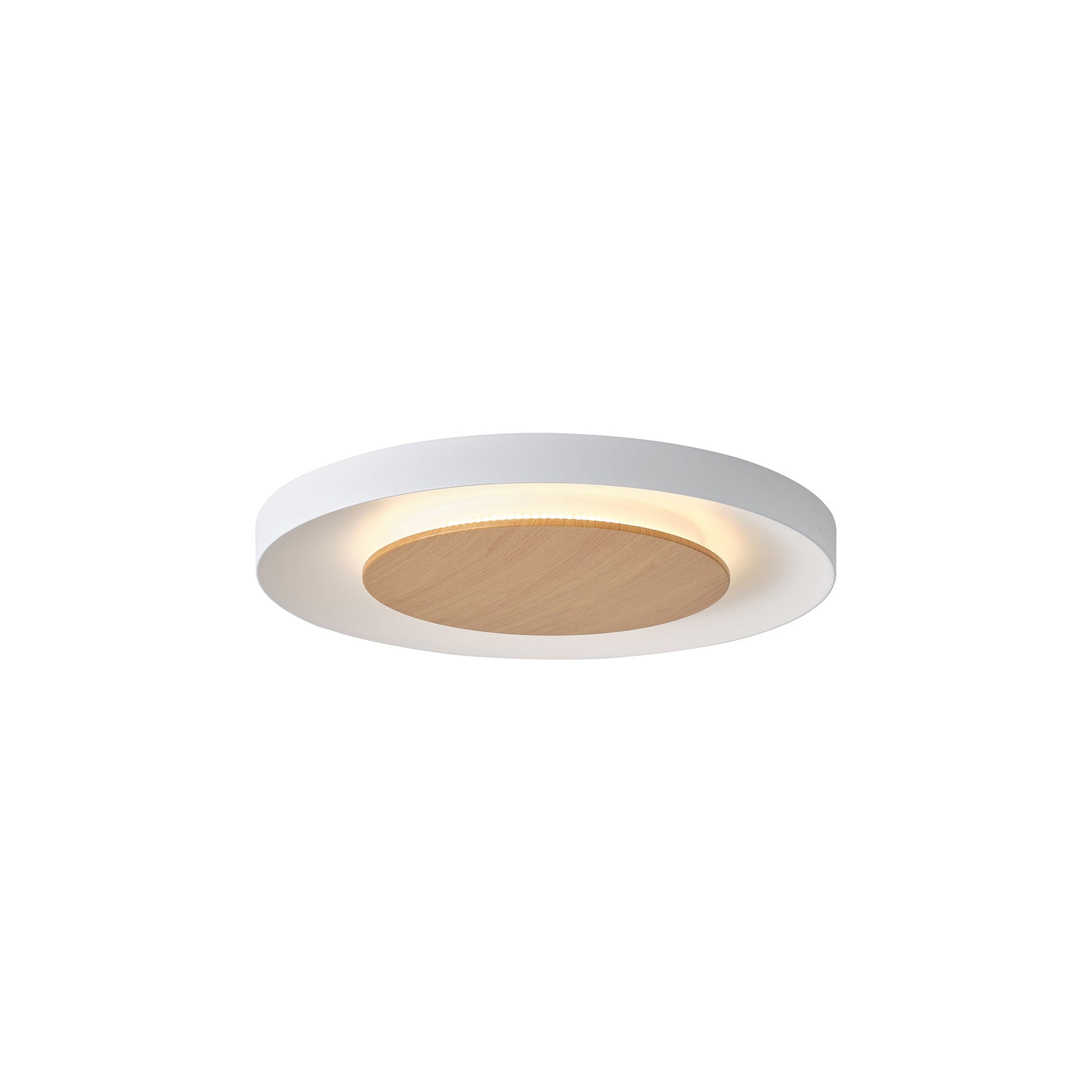 Quebec LED Flush Mount Ceiling Light in Matte White/Wood (15.7-Inch).