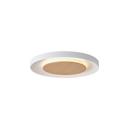 Quebec LED Flush Mount Ceiling Light in Matte White/Wood (15.7-Inch).