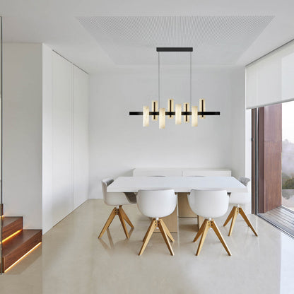 Black Note LED Linear Pendant Light in dining room.