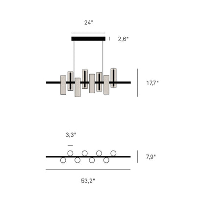 Black Note LED Linear Pendant Light - line drawing.