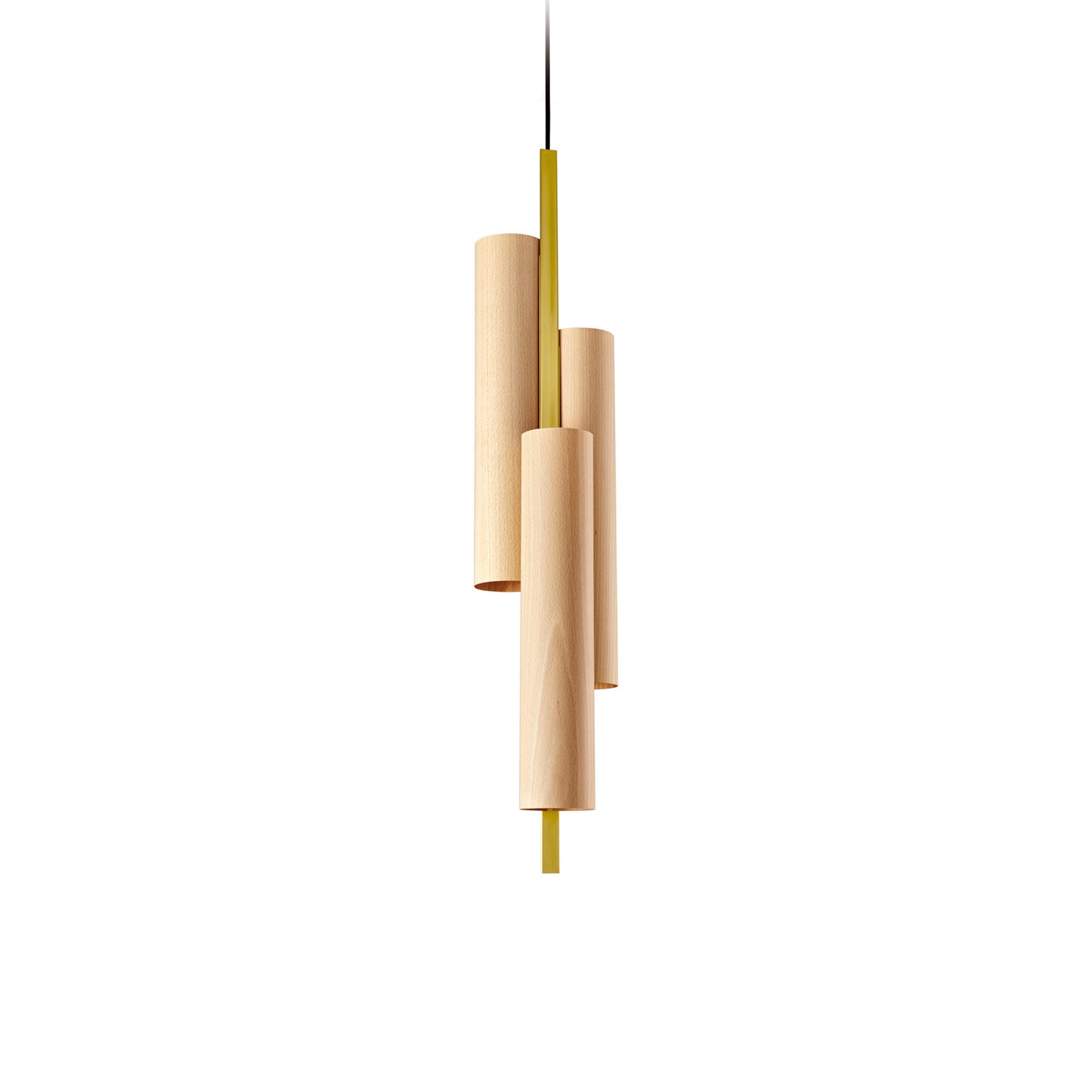 Black Note LED Triplet Pendant Light in Natural Beech/Gold.