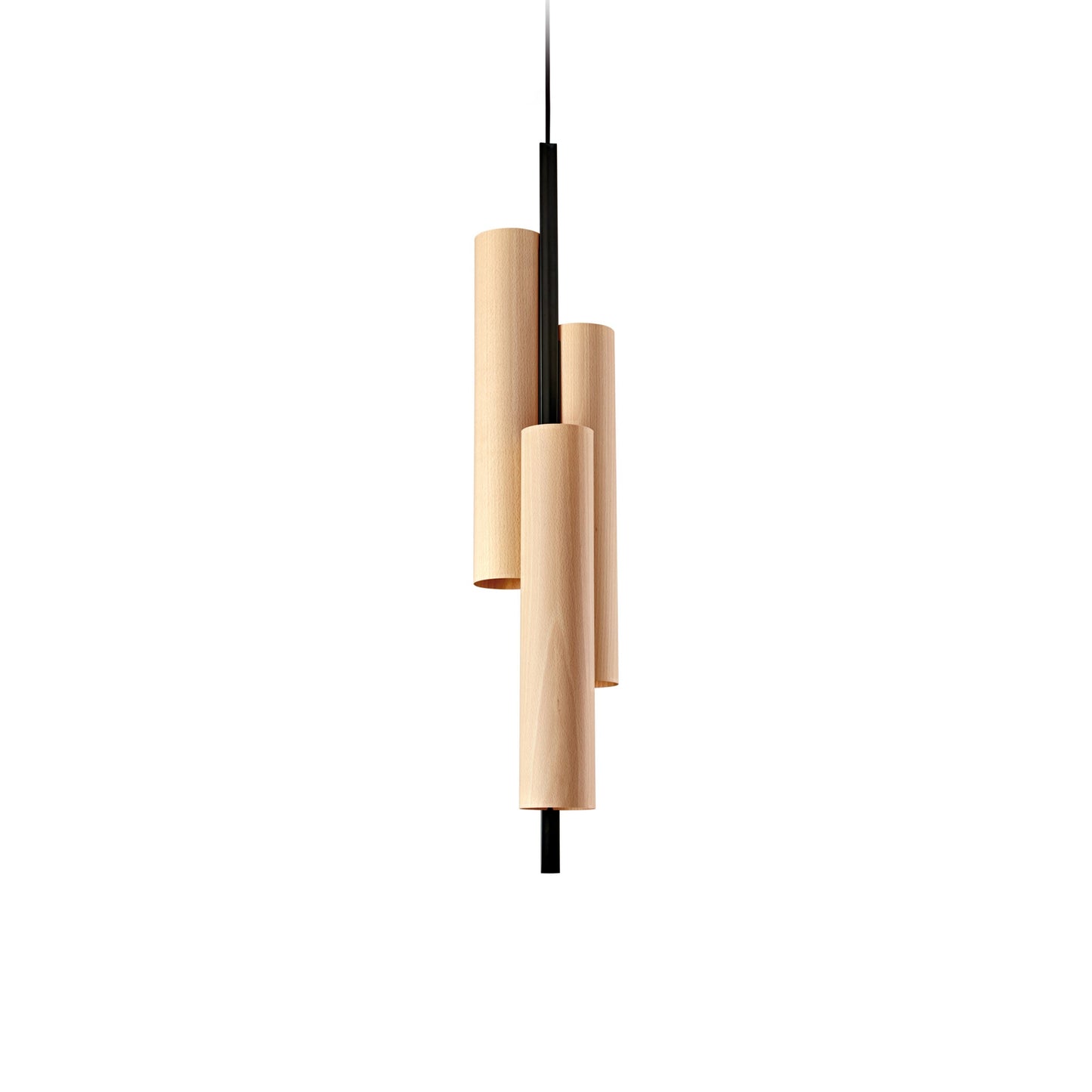 Black Note LED Triplet Pendant Light in Natural Beech/Matte Black.