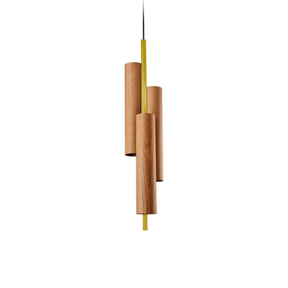 Black Note LED Triplet Pendant Light in Natural Cherry/Gold.