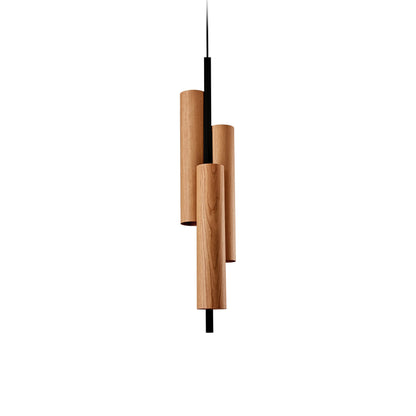 Black Note LED Triplet Pendant Light in Natural Cherry/Matte Black.