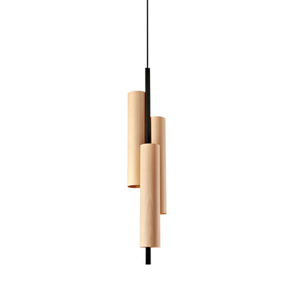 Black Note Round Stem LED Triplet Pendant Light in Natural Beech/Matte Black.