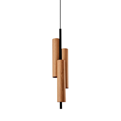 Black Note Round Stem LED Triplet Pendant Light in Natural Cherry/Matte Black.