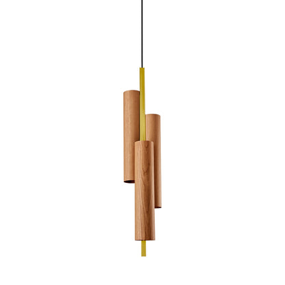 Black Note Round Stem LED Triplet Pendant Light in Natural Cherry/Gold.