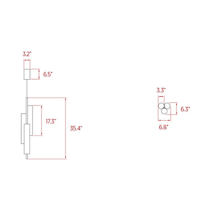 Black Note Round Stem LED Triplet Pendant Light - line drawing.