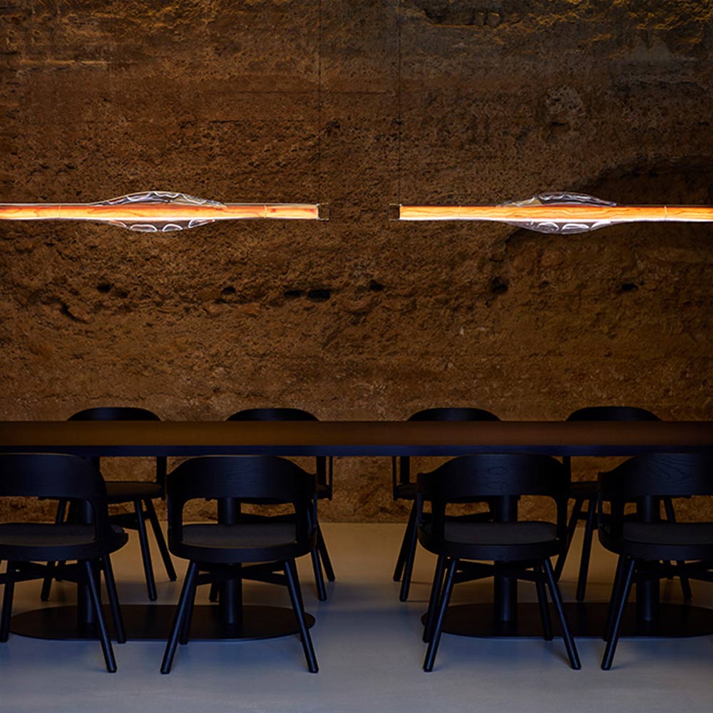 Dune LED Linear Pendant Light in dining room.