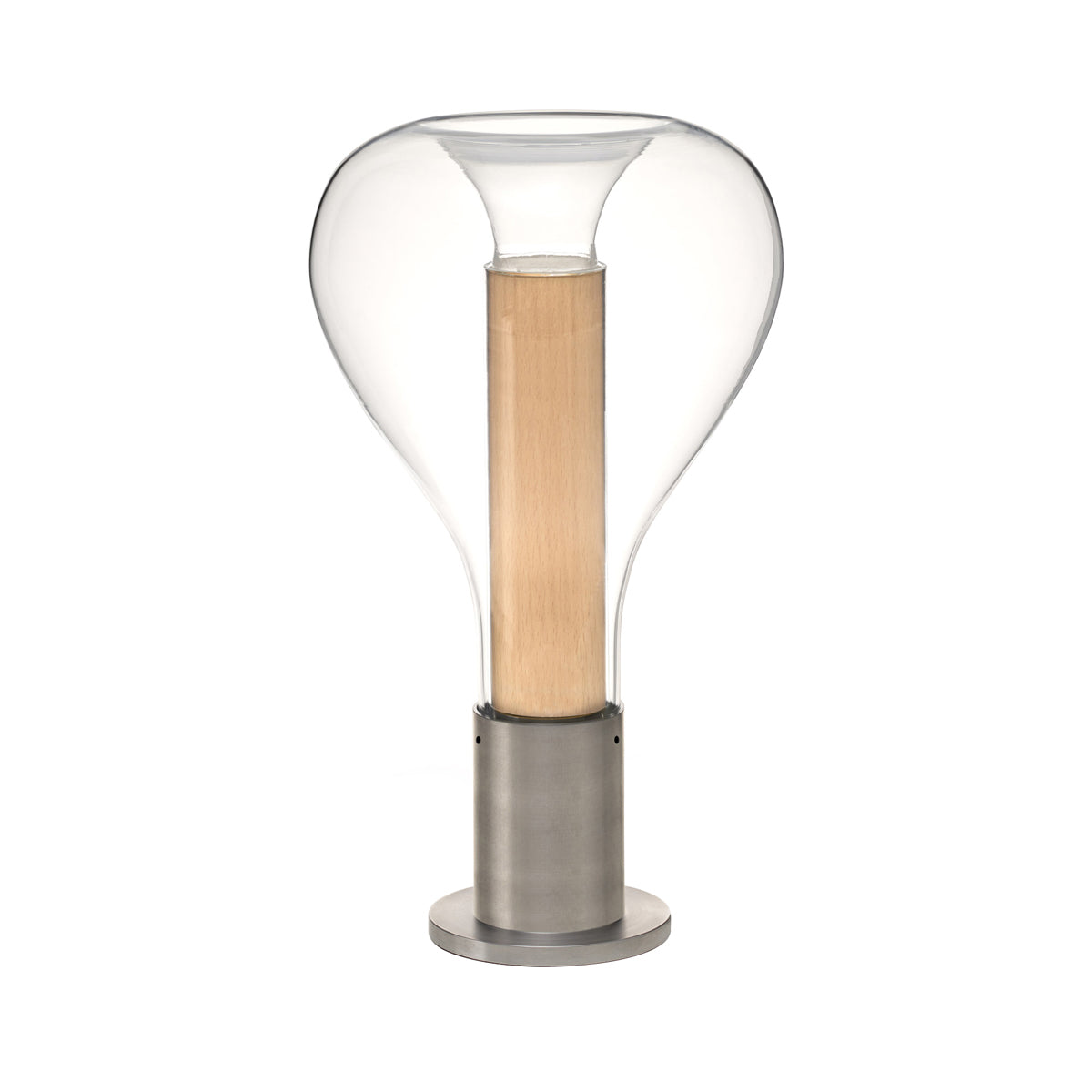 Eris Table Lamp in Natural Beech/Aluminum.