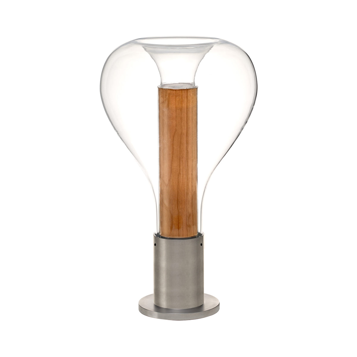 Eris Table Lamp in Natural Cherry/Aluminum.