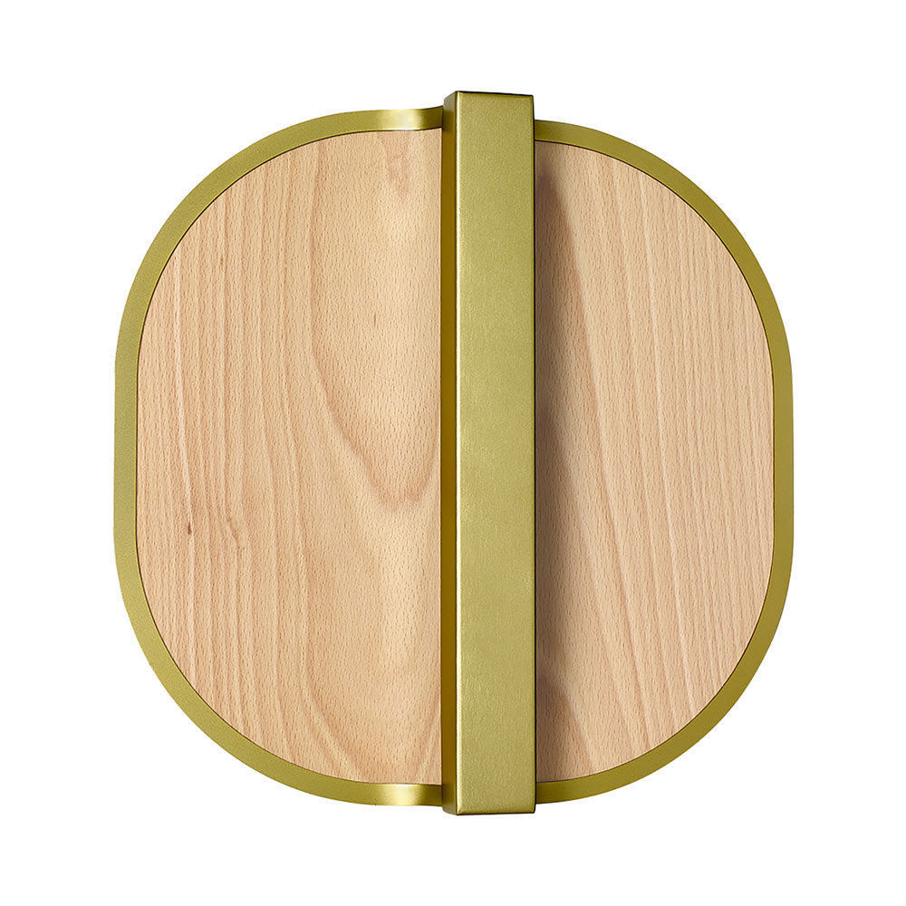 Omma LED Wall Light in Natural Beech/Gold.