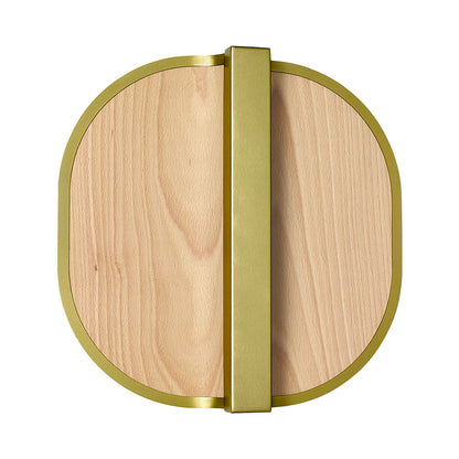 Omma LED Wall Light in Natural Beech/Gold.