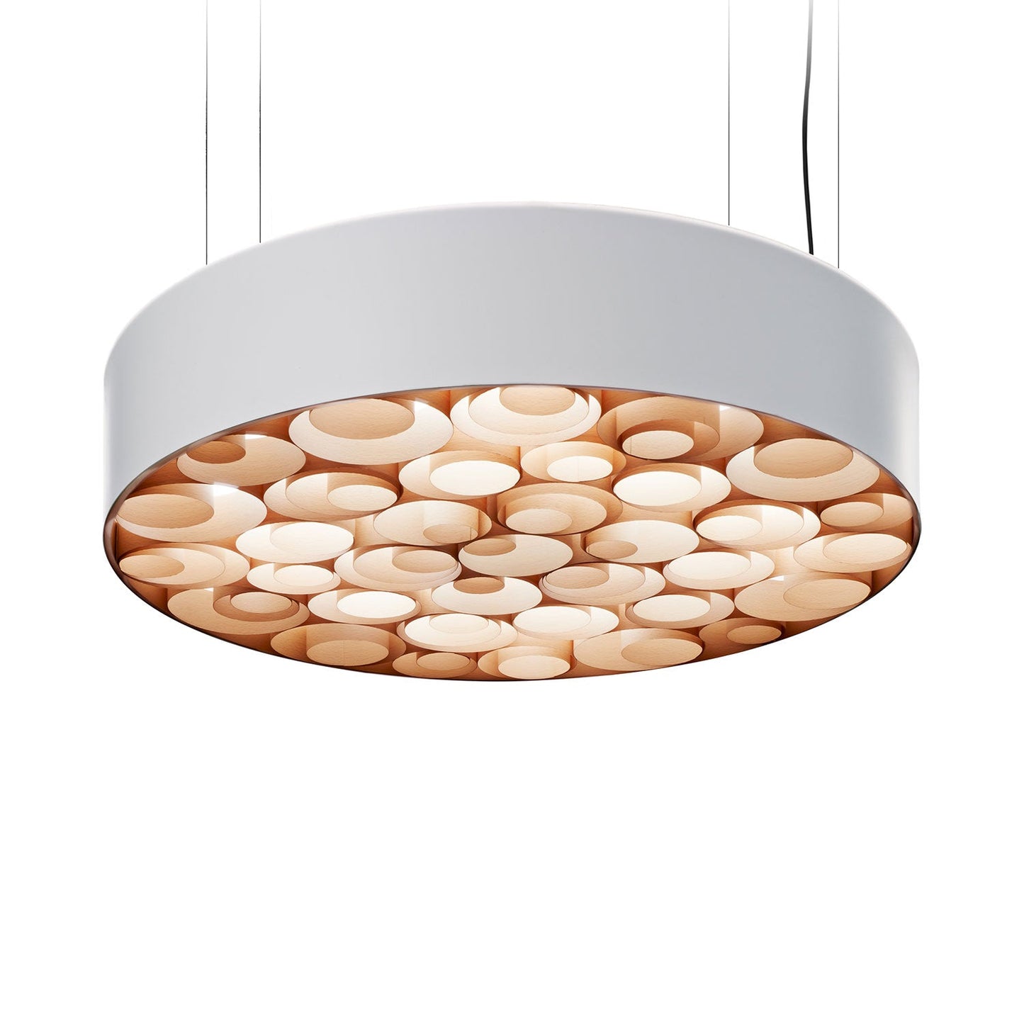 Spiro LED Pendant Light in Natural Beech/Matte White.