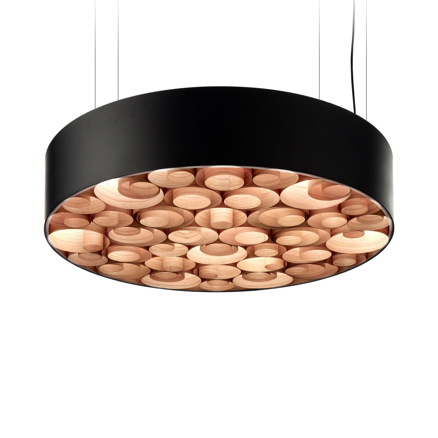 Spiro LED Pendant Light in Natural Cherry/Matte Black.