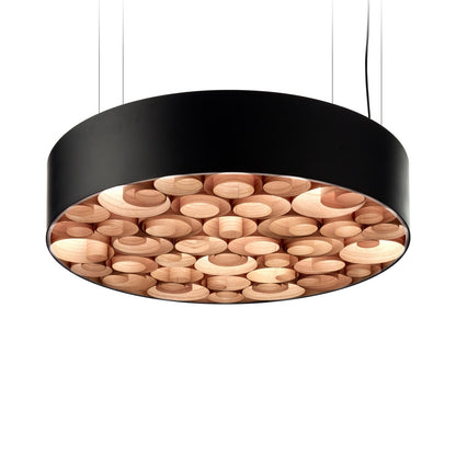 Spiro LED Pendant Light in Natural Cherry/Matte Black.