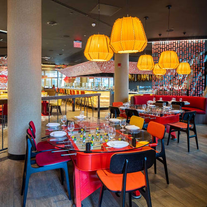 Stitches Bamako Pendant Light in restaurant.
