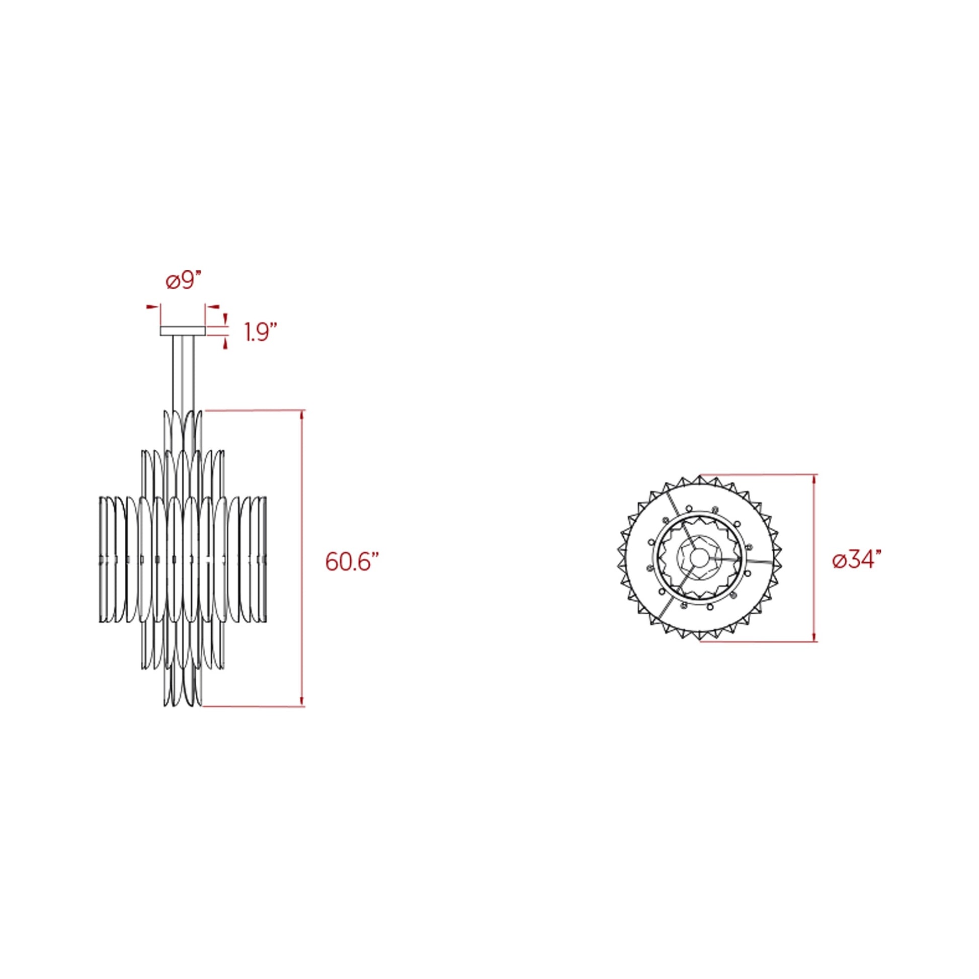 Voliere Pendant Light - line drawing.