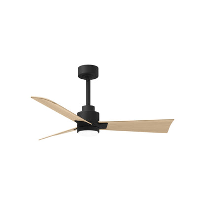 Alessandra Indoor / Outdoor LED Ceiling Fan in Matte Black/Light Maple Tone (42-Inch).