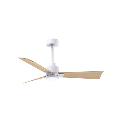 Alessandra Indoor / Outdoor LED Ceiling Fan in Matte White/Light Maple Tone (42-Inch).