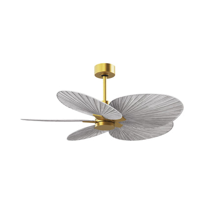 Alessandra Tropical Ceiling Fan in Brushed Brass/Barn Wood.