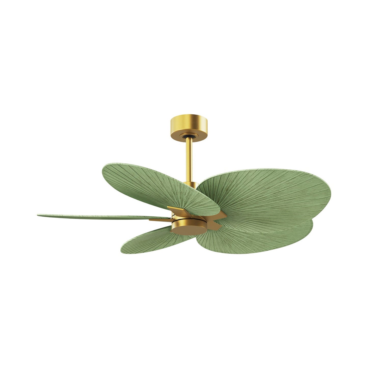 Alessandra Tropical Ceiling Fan in Brushed Brass/Palm Leaf.