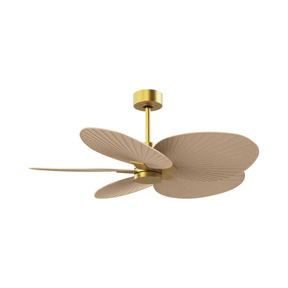 Alessandra Tropical Ceiling Fan in Brushed Brass/Light Maple.