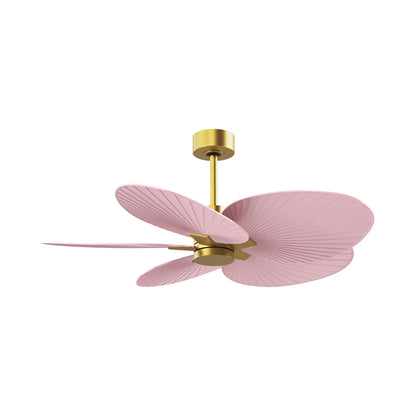 Alessandra Tropical Ceiling Fan in Brushed Brass/Light Pink.