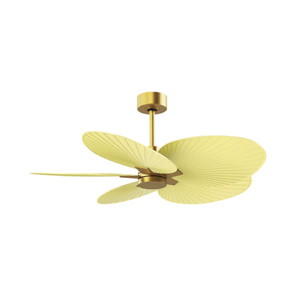 Alessandra Tropical Ceiling Fan in Brushed Brass/Light Yellow.