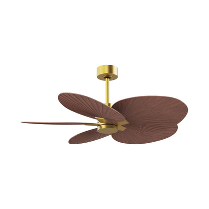 Alessandra Tropical Ceiling Fan in Brushed Brass/Walnut.