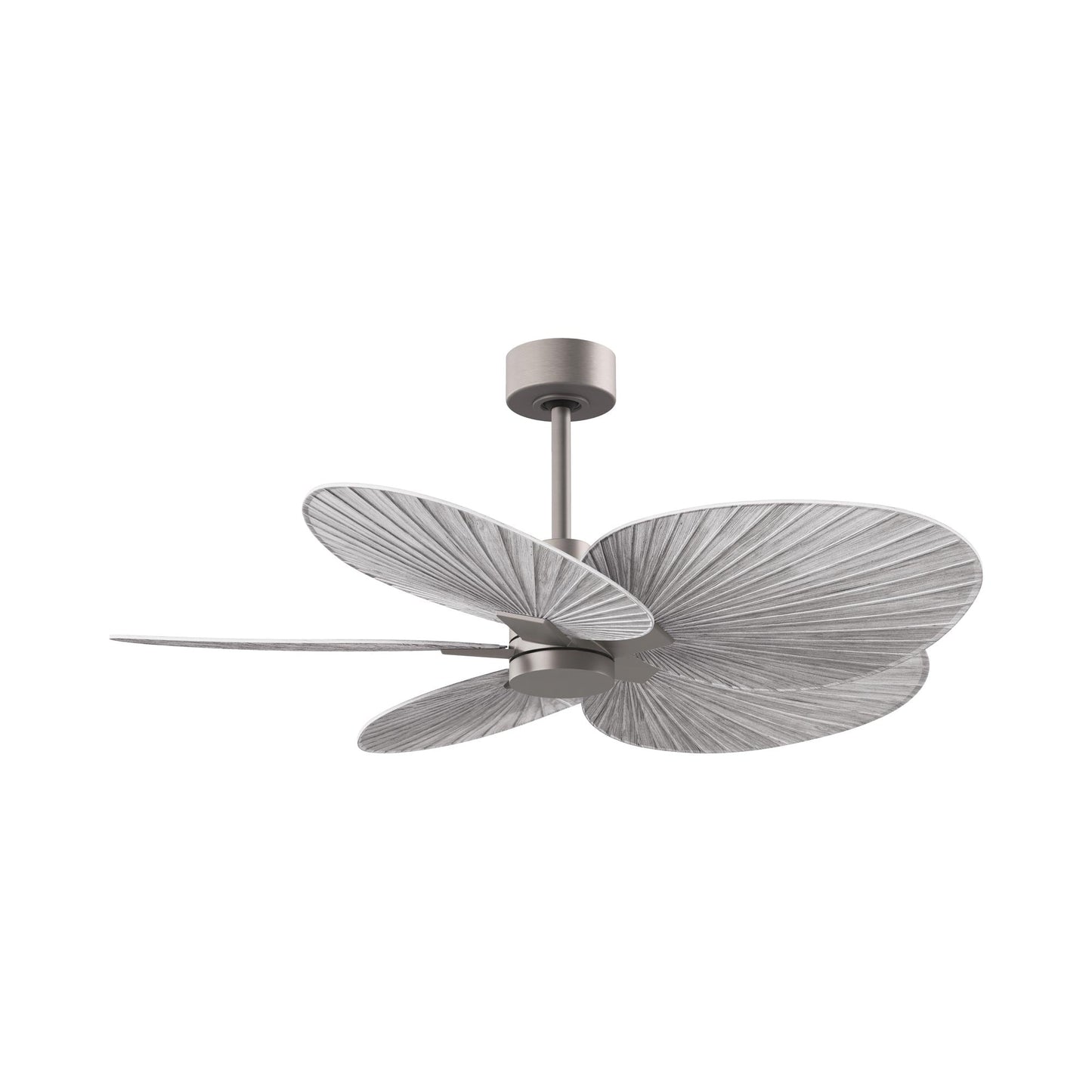 Alessandra Tropical Ceiling Fan in Brushed Nickel/Barn Wood.