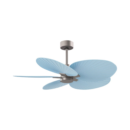 Alessandra Tropical Ceiling Fan in Brushed Nickel/Light Blue.