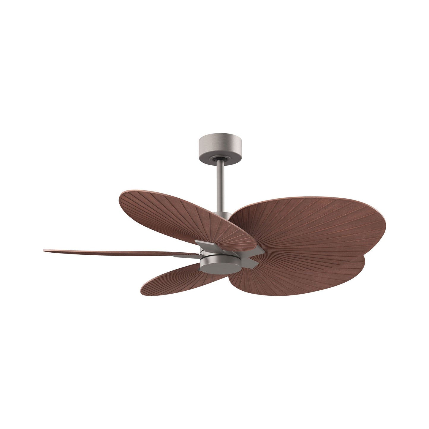 Alessandra Tropical Ceiling Fan in Brushed Nickel/Walnut.