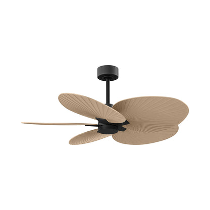 Alessandra Tropical Ceiling Fan in Matte Black/Light Maple.