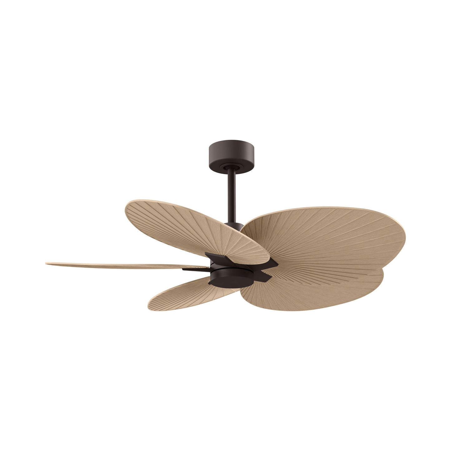Alessandra Tropical Ceiling Fan in Textured Bronze/Light Maple.