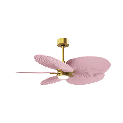 Alessandra Tropical LED Ceiling Fan in Brushed Brass/Light Pink.