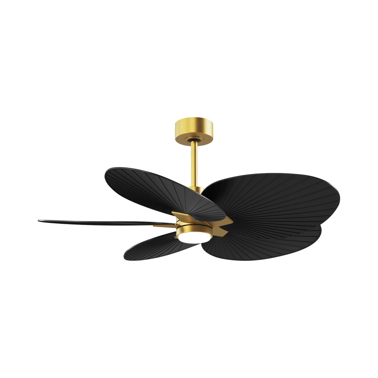 Alessandra Tropical LED Ceiling Fan in Brushed Brass/Matte Black.