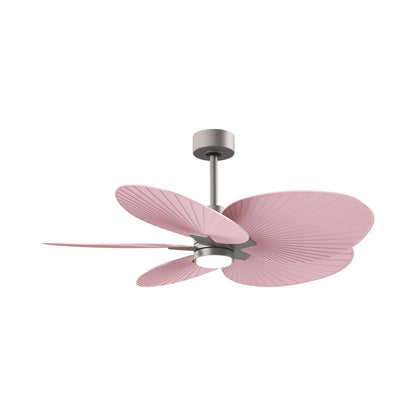 Alessandra Tropical LED Ceiling Fan in Brushed Nickel/Light Pink.