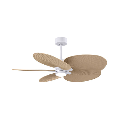 Alessandra Tropical LED Ceiling Fan in Matte White/Light Maple.