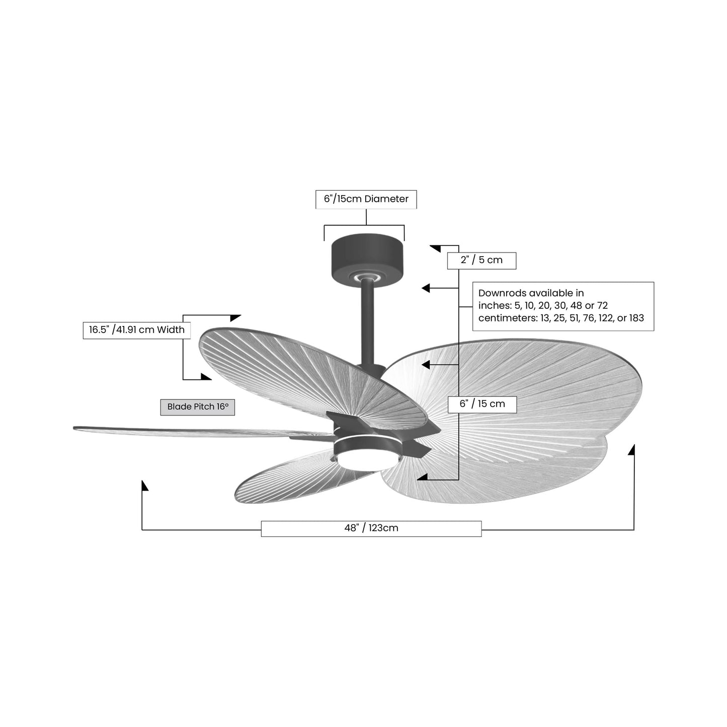 Alessandra Tropical LED Ceiling Fan - line drawing.