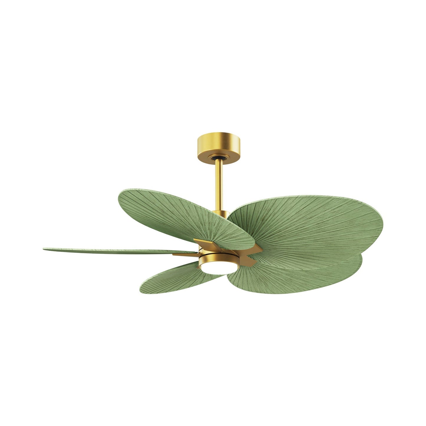 Alessandra Tropical LED Outdoor Ceiling Fan in Brushed Brass/Palm Leaf.