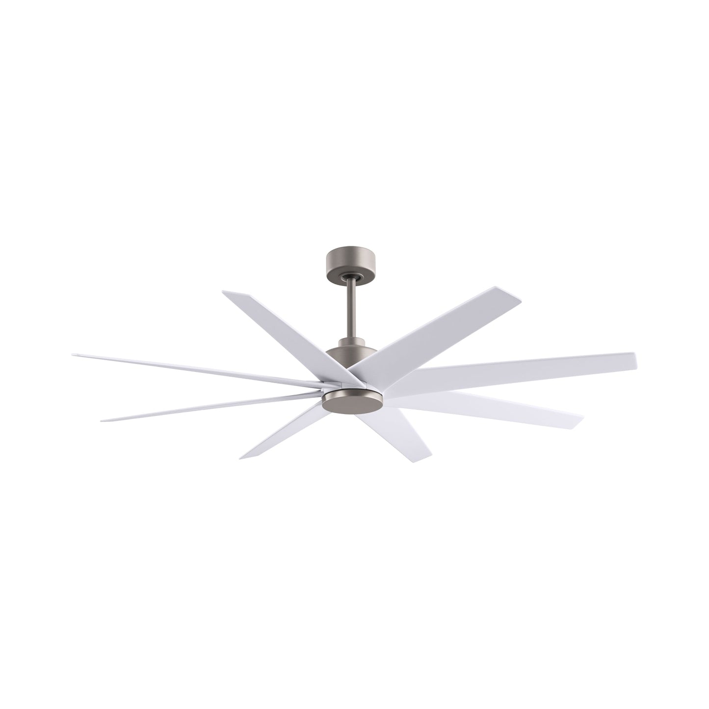 Ariella Ceiling Fan in Brushed Nickel/Matte White.