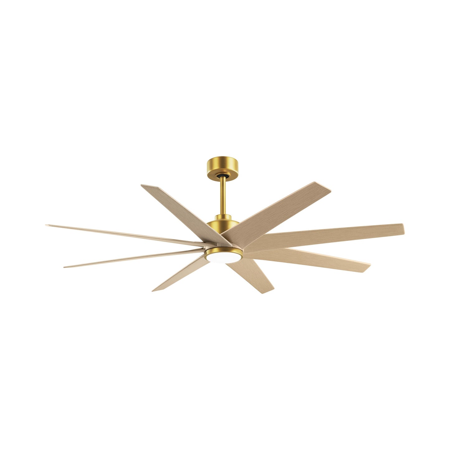 Ariella LED Ceiling Fan in Brushed Brass/Light Maple Tone.