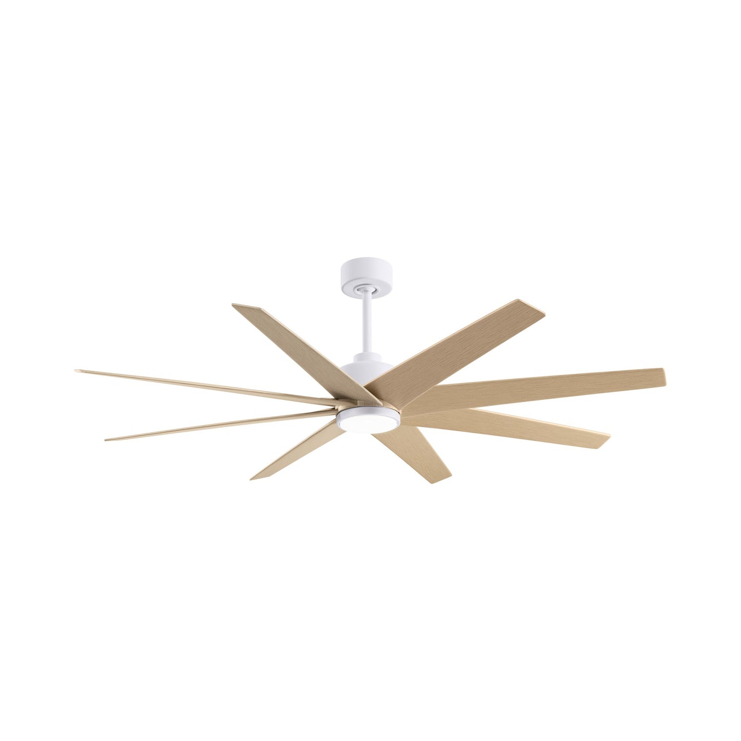 Ariella LED Ceiling Fan in Matte White/Light Maple Tone.