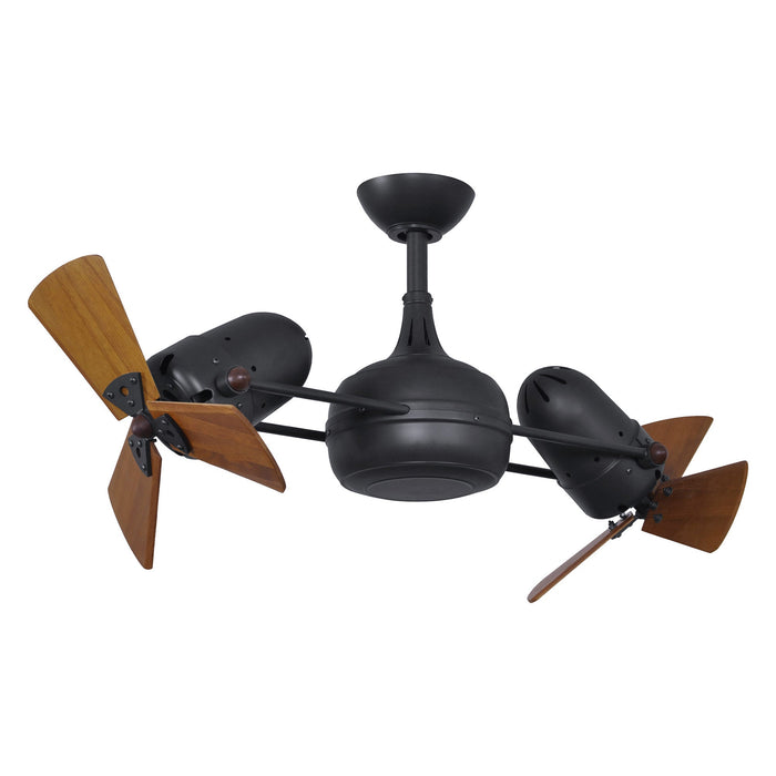 Dagny Indoor / Outdoor LED Dual Ceiling Fan in Matte Black/Mahogany (Wood) Without Light Kit.