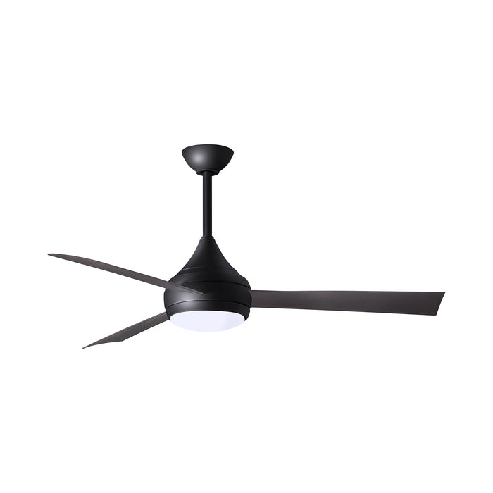Donaire Outdoor LED Ceiling Fan in Matte Black/Brushed Bronze.