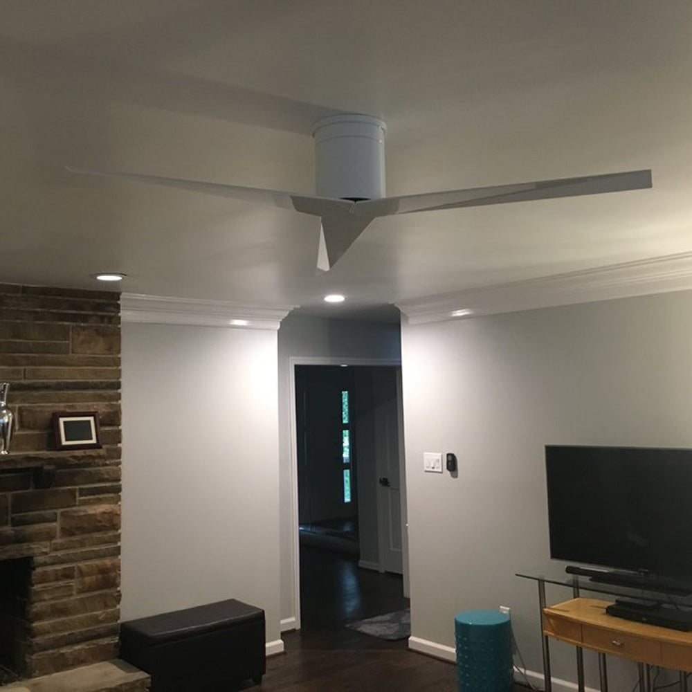 Eliza Outdoor Flush Mount Ceiling Fan in living room.