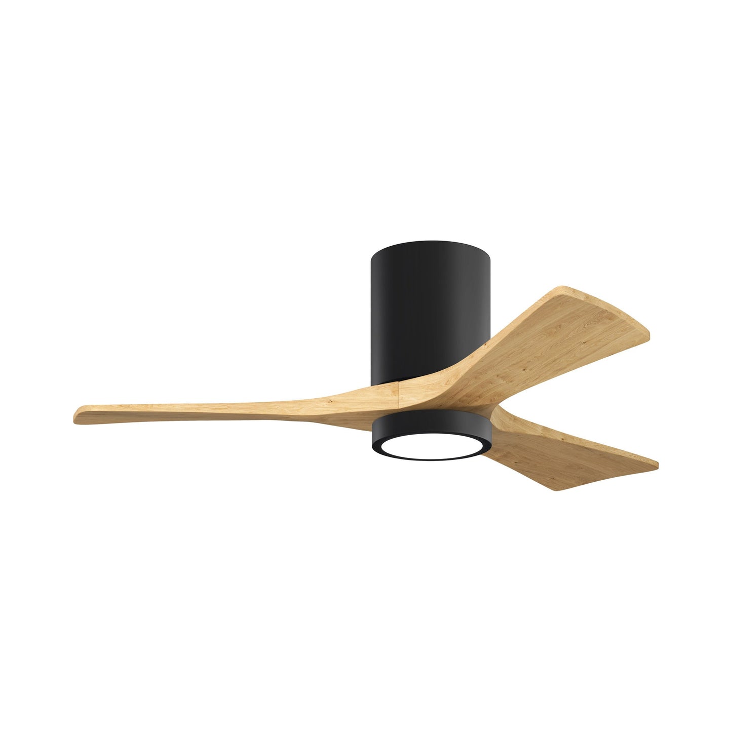 Irene IR3HLK 42-Inch Indoor / Outdoor LED Flush Mount Ceiling Fan in Matte Black/Light Maple Tone.