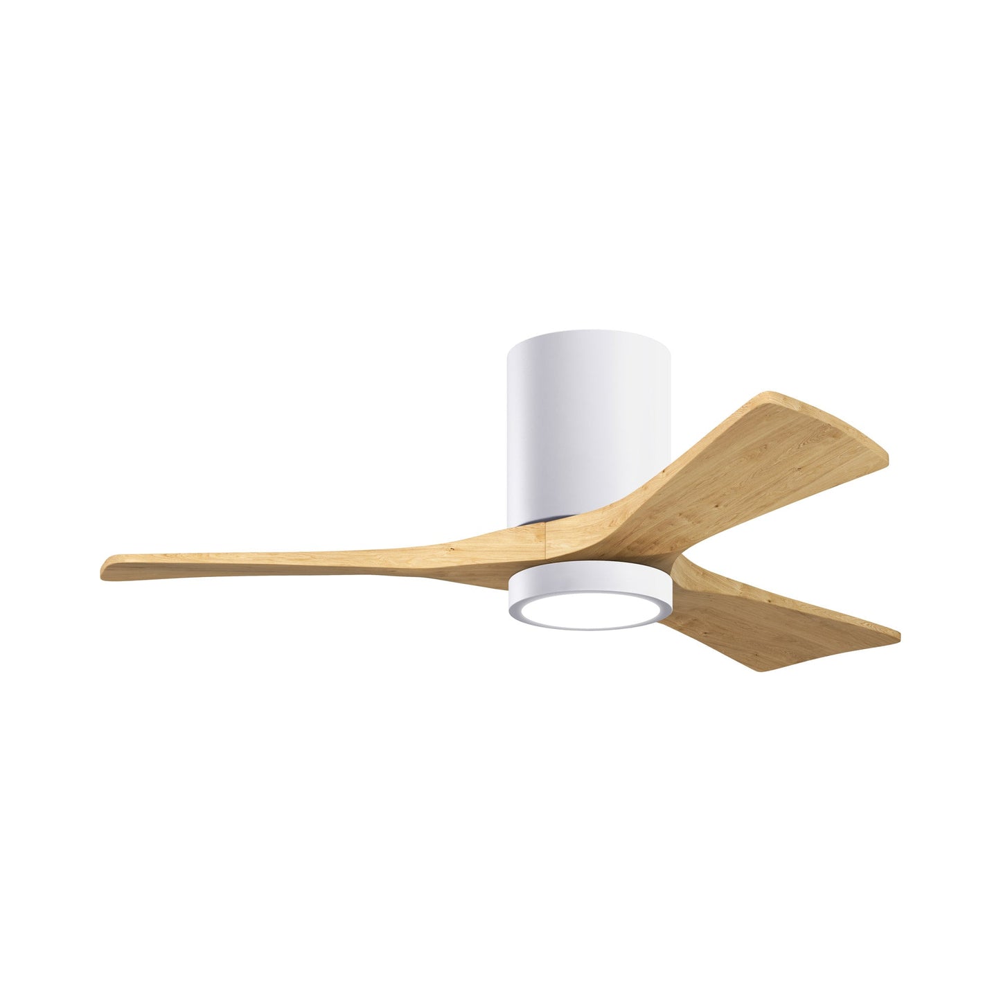 Irene IR3HLK 42-Inch Indoor / Outdoor LED Flush Mount Ceiling Fan in Gloss White/Light Maple Tone.