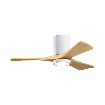 Irene IR3HLK 42-Inch Indoor / Outdoor LED Flush Mount Ceiling Fan in Gloss White/Light Maple Tone.